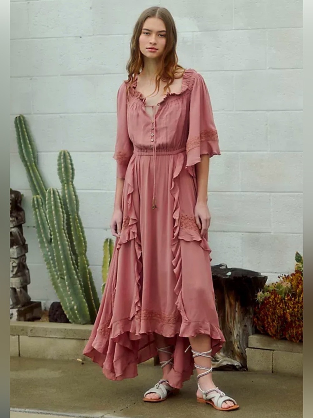 Free People Free-est Beach Bliss Maxi Dress in Pink Petals, XS